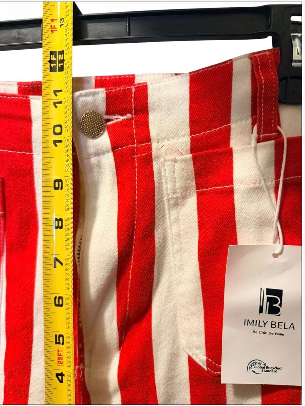 Imily Bela Women's Red and White Striped High Waisted Cropped Denim Jeans 12 - Picture 3 of 6